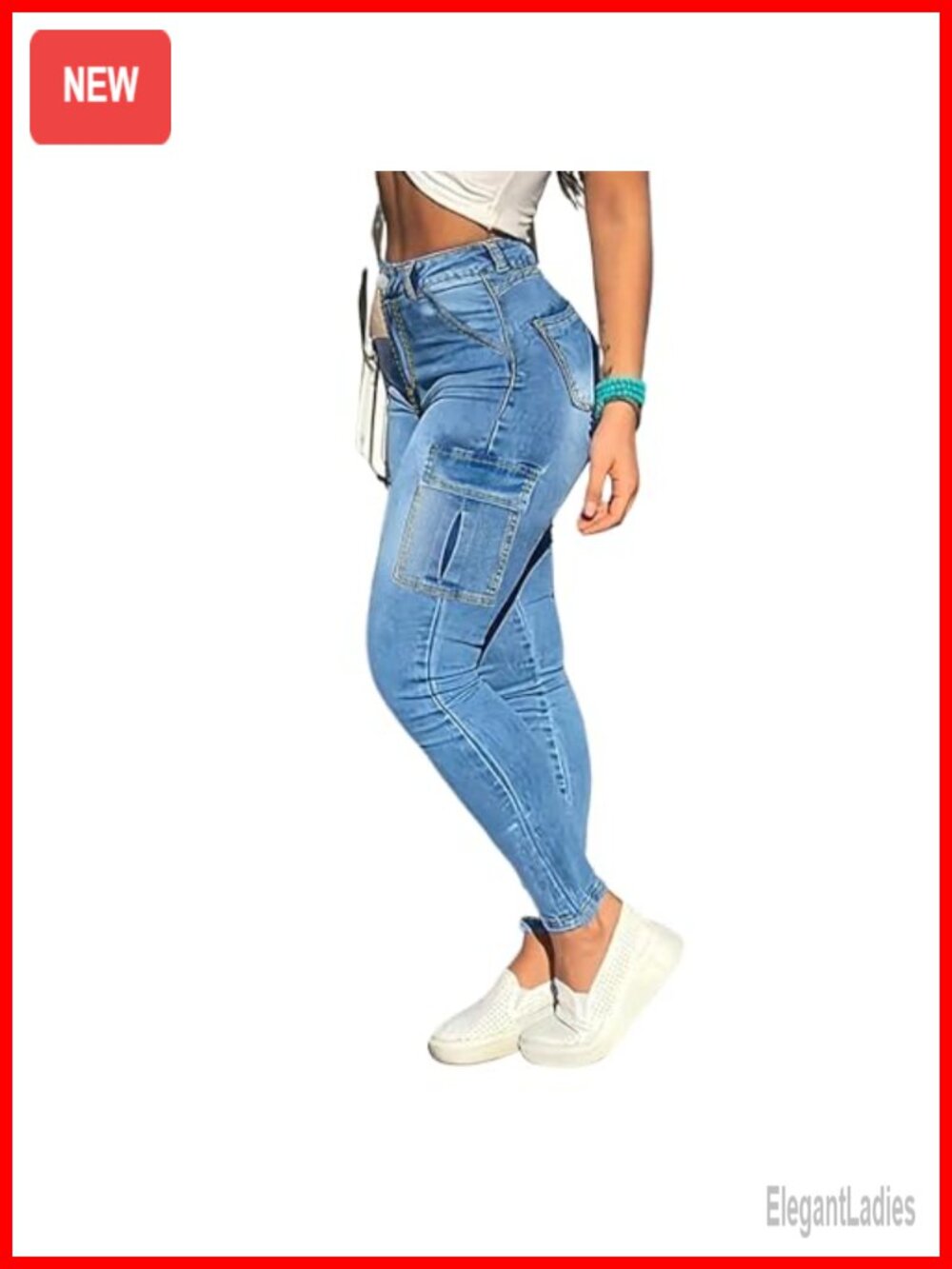 High Waisted Skinny Cargo Pants Women Stretchy Jeans 6 Pockets
